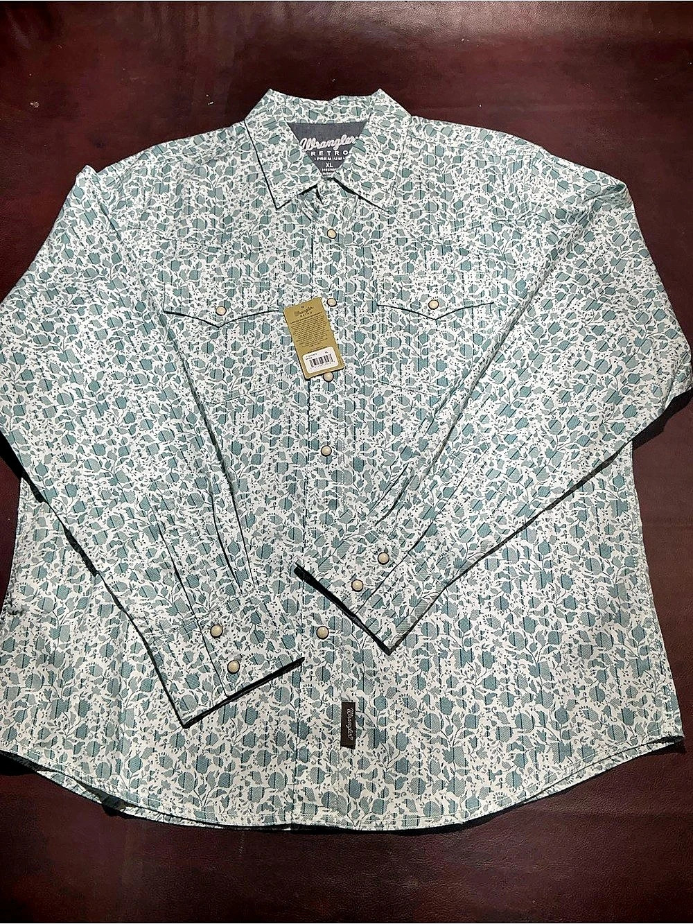 Wrangler Retro Premium Modern Fit Floral Button Down Shirt Green & White XL NWT